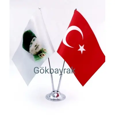 Çiftli Atatürk Kalpaklı Masa Bayrağı