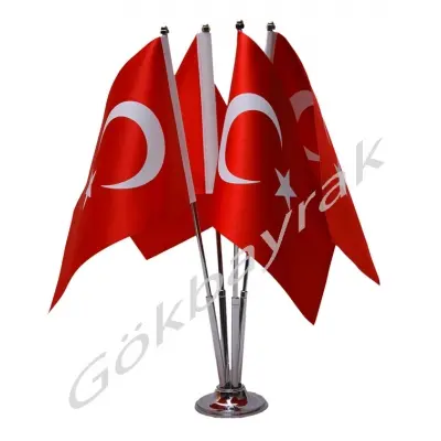 Krom Dörtlü (4lü) Türk Masa Bayrağı