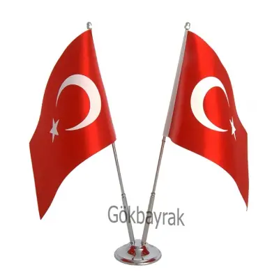 Krom ikili (2li) Türk Masa Bayrağı