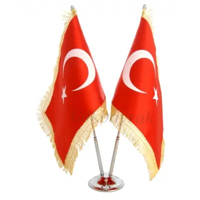 Krom ikili (2li) Türk Masa Bayrağı (SİMLİ)